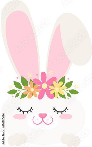 Easter Bunny Face with flowers