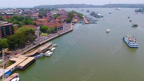 A drone shot of Panjim river in Goa, India photo