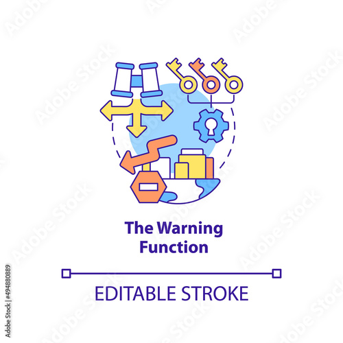 Warning function concept icon. Financial system safety. National economic security abstract idea thin line illustration. Isolated outline drawing. Editable stroke. Arial, Myriad Pro-Bold fonts used