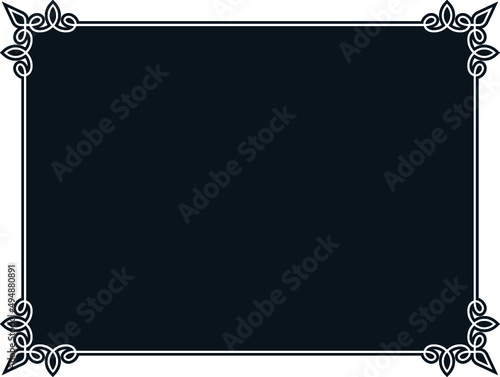 Black vector background with border frame. Rectangular horizontal blackboard with chalk sign, billboard, web banner, card, plaque, signboard, sticker or label