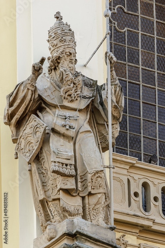 LVIV, UKRAINE - FEBRUARY 2022:  St. George's Cathedral, one of the most important churches in Ukraine. Exterior. St. Leo sculpture of the St. Georges Cathedral. photo