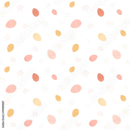 Simple art with patterned eggs, texture. Easter seamless pattern with colorful elements. Vector holiday illustration.
