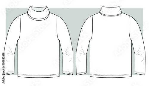 Long sleeves turtle neck t-shirt technical sketch.