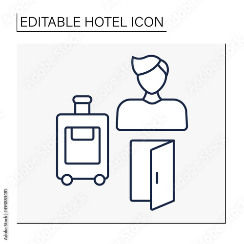 Guest line icon. Person whose name and data registered on registry maintained by hotel. Guests have room in building. Hotel concept. Isolated vector illustration. Editable stroke photo
