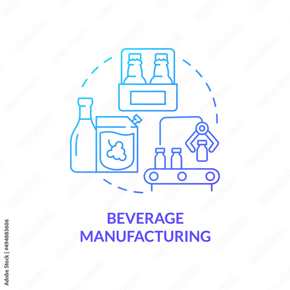 Beverage manufacturing blue gradient concept icon. Soft drinks and alcohol. Business subsector abstract idea thin line illustration. Isolated outline drawing. Myriad Pro-Bold font used Beverage manufacturing blue gradient concept icon. Soft drinks and alcohol. Business subsector abstract idea thin line illustration. Isolated outline drawing. Myriad Pro-Bold font used