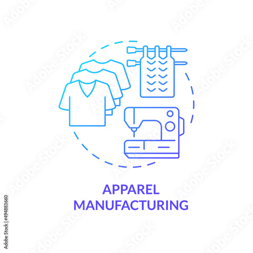 Apparel manufacturing blue gradient concept icon. Garment and clothing production. Business subsector abstract idea thin line illustration. Isolated outline drawing. Myriad Pro-Bold font used