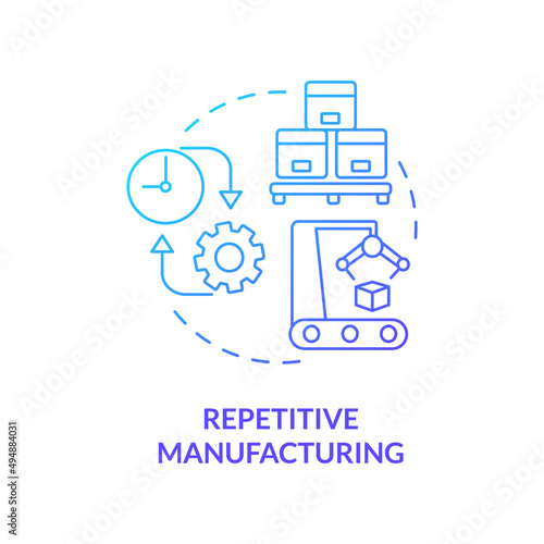 Repetitive manufacturing blue gradient concept icon. Production line. Type of manufacturing processes abstract idea thin line illustration. Isolated outline drawing. Myriad Pro-Bold font used