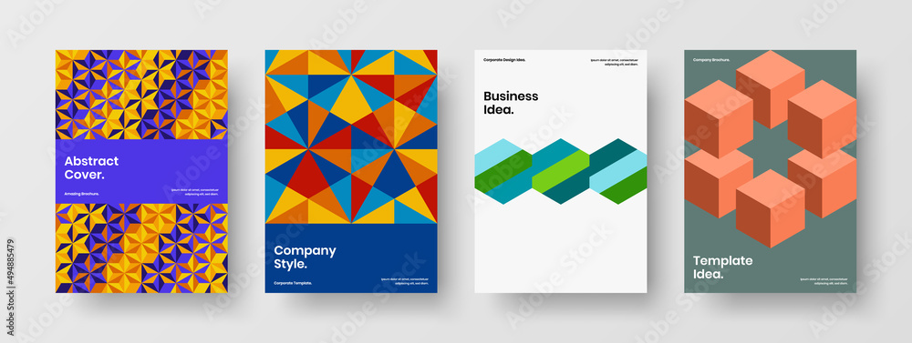 Fresh mosaic shapes corporate brochure layout collection. Abstract cover A4 vector design template bundle.