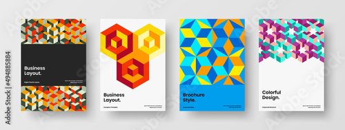 Creative placard vector design concept collection. Original geometric pattern corporate brochure template composition.