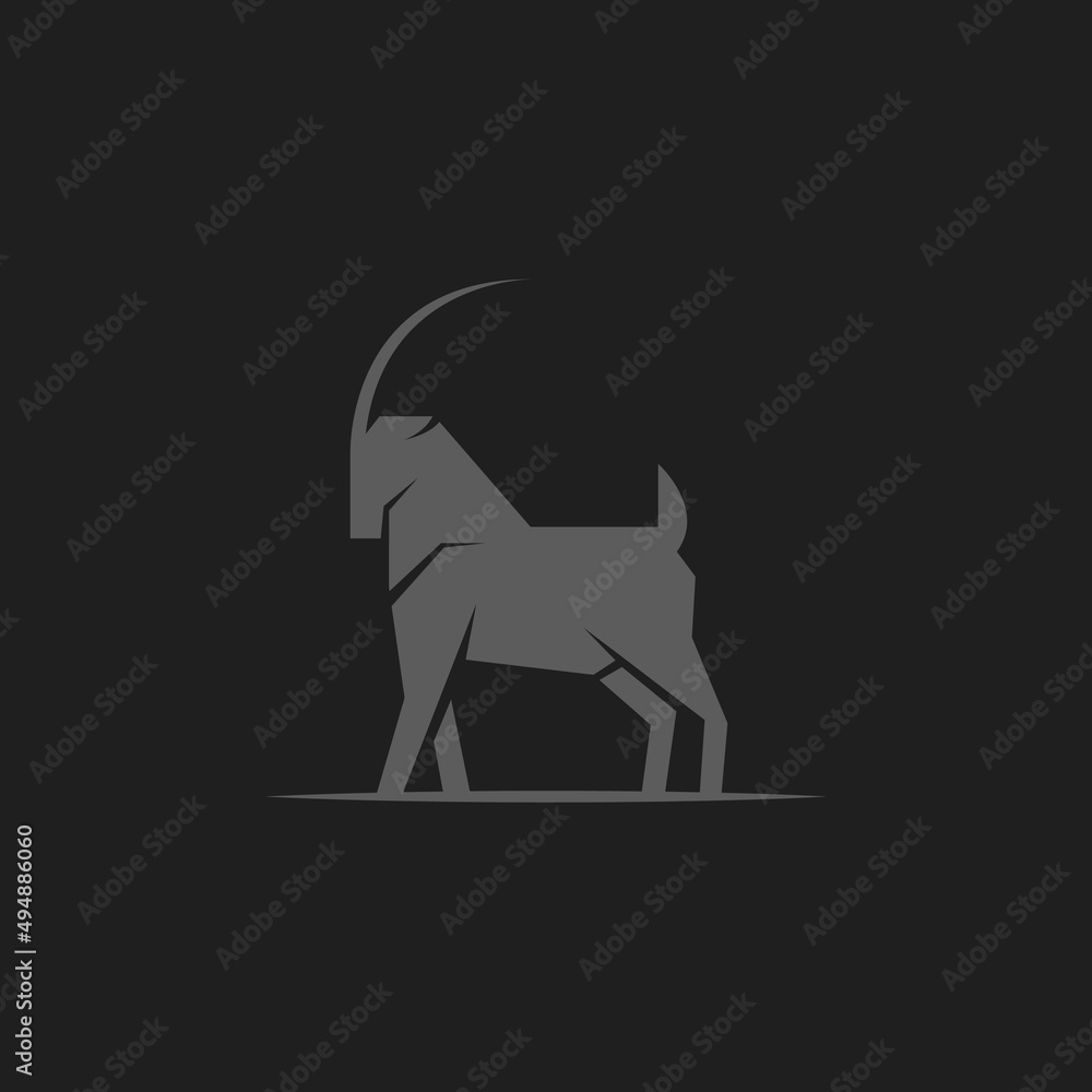 Obraz premium isolated big horn ibex simple silhouette logo icon template vector illustration design. minimalist Ibex goat with long horns