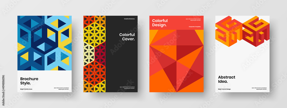Vivid journal cover vector design template bundle. Clean geometric hexagons presentation concept composition.