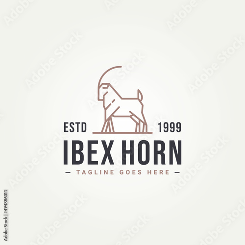 big horn ibex simple line art logo icon template vector illustration design. minimalist Ibex goat with long horns