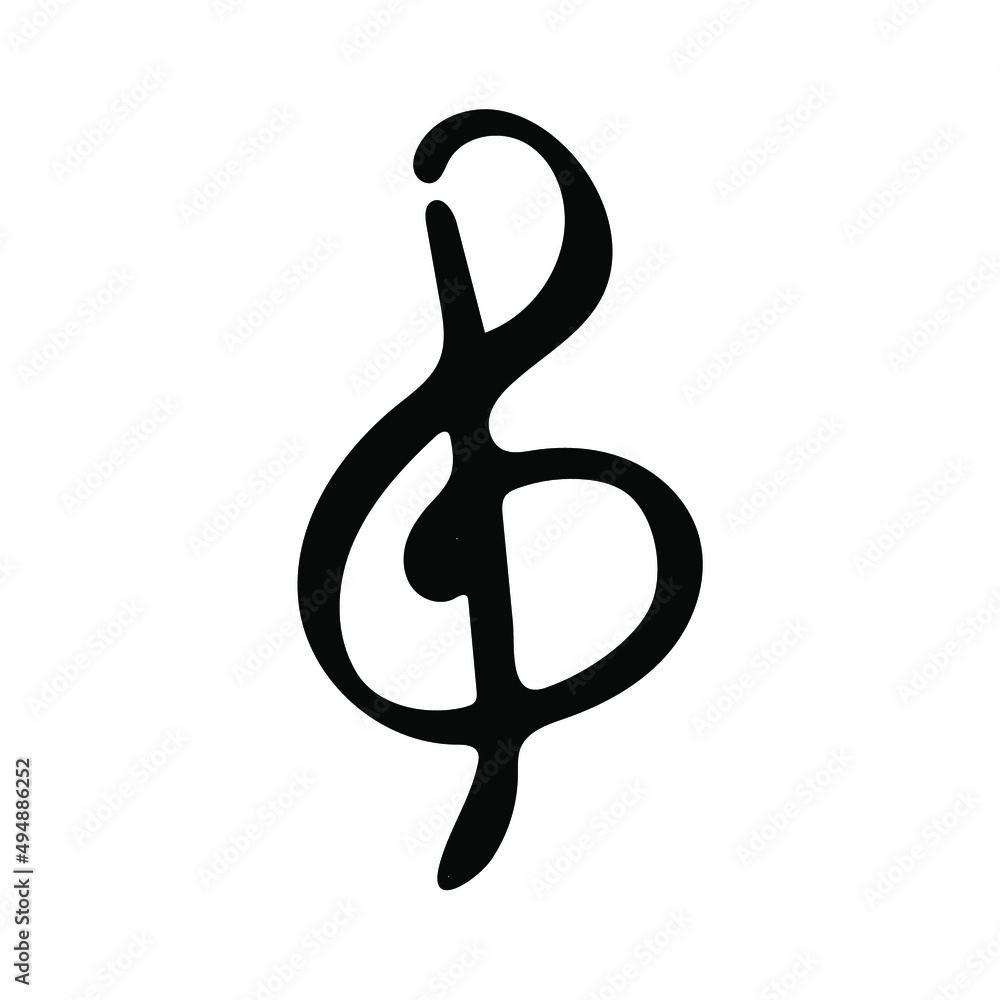 Clef trebl jazz music icon. Piano key symbol isolated on white. Composition melody sketch hand drawn illustration. Clef trebl jazz music icon. Piano key symbol isolated on white. Composition melody sketch hand drawn illustration.