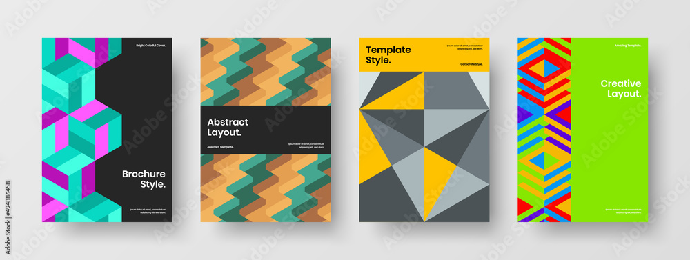 Trendy mosaic tiles annual report concept collection. Clean presentation A4 vector design illustration composition.