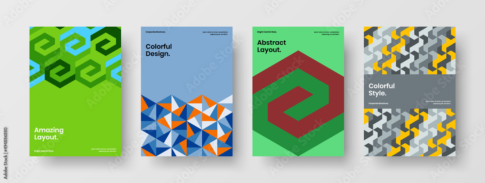 Vivid corporate identity design vector concept set. Simple geometric shapes journal cover layout composition.