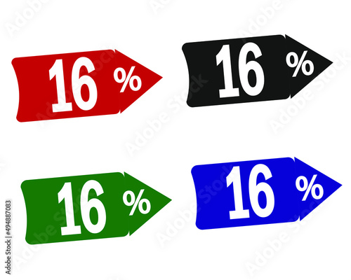 sale 16% off red, black, green and blue banners.
vector illustration