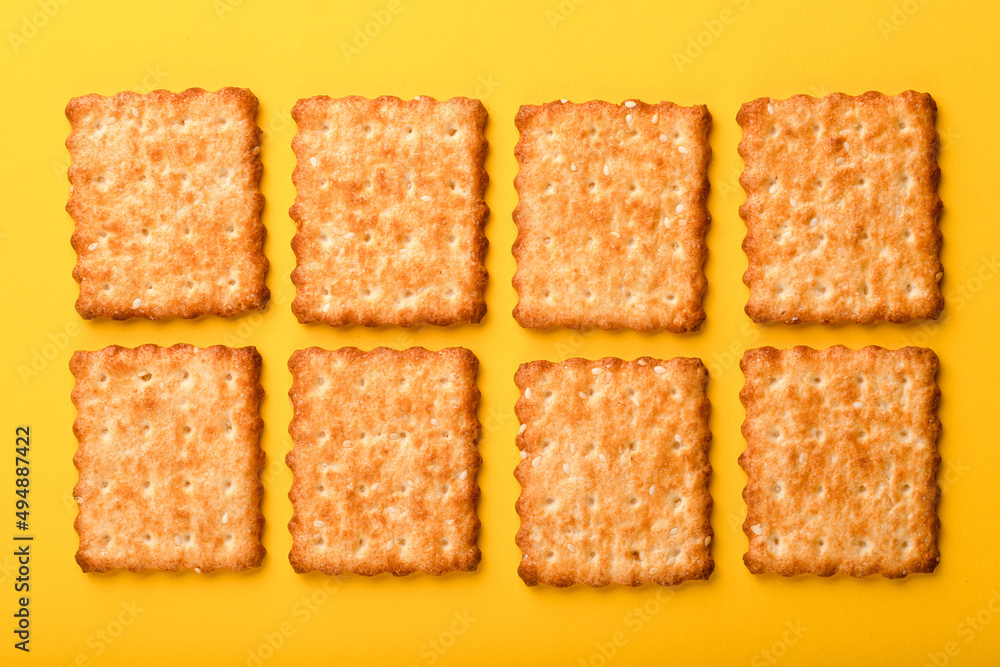 Sesame cracker, cracker, cookie cracker on different backgrounds Sesame cracker, cracker, cookie cracker on different backgrounds