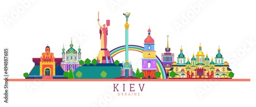 
Kiev city skyline and landmarks isolated on white background. Historical monument buildings colorful vector illustration. Ukraine