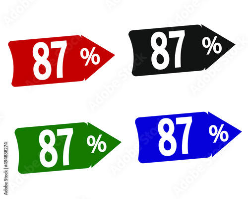 sale 87% off red, black, green and blue banners.
vector illustration