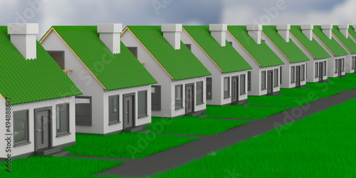 Row houses in town. 3D illu...