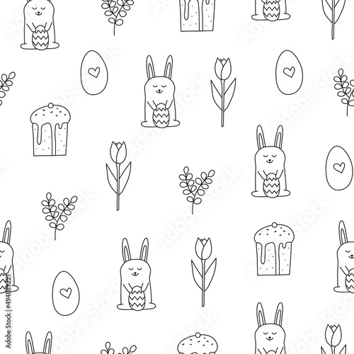 Seamless pattern with outline Easter icons.