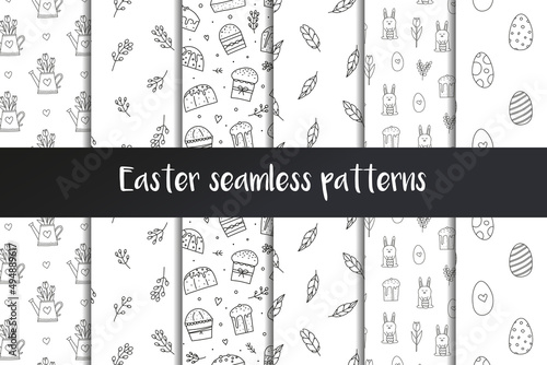 Set of Easter black and white seamless patterns.