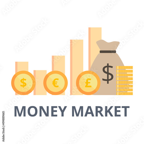 Money market vector. Investment and finance concept. Flat illustration on white background.