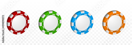 Vector casino chips PNG. Multi-colored chips on an isolated transparent background. Casino, poker.