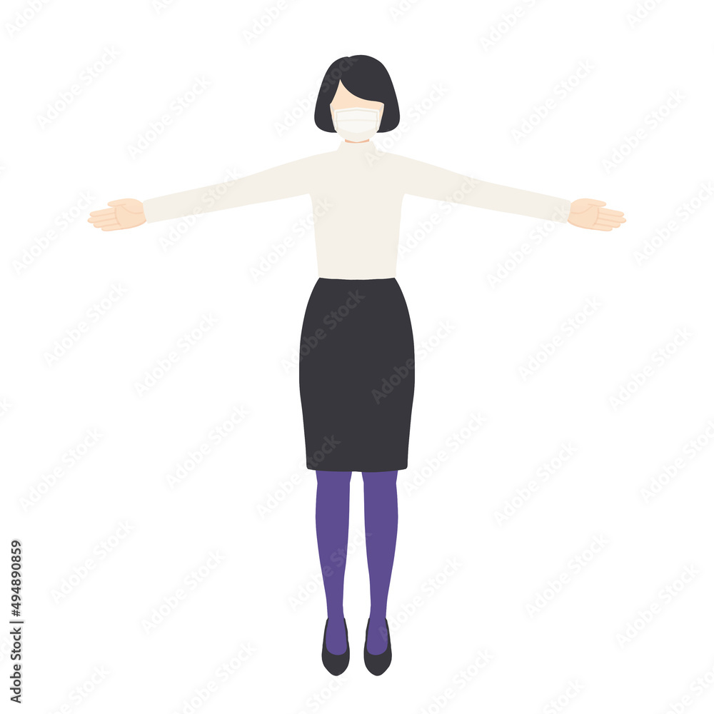手を広げる女性(マスクあり) 手を広げる女性(マスクあり)