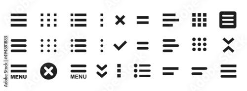 Hamburger website navigation menu. Burger menu icons set. Web UI design elements. Internet navigation button isolated on white background. Vector illustration.
