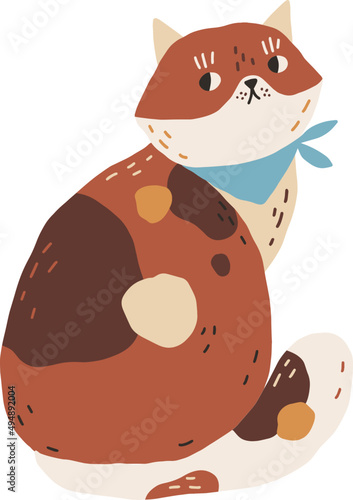 Cute Funny Hungry Cat Doodle Illustration