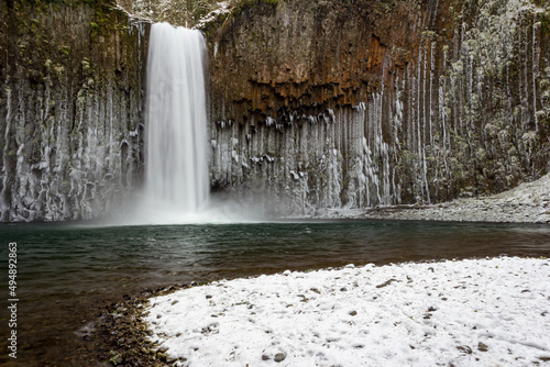 Beautiful shot of the Abiqua Falls at winter in Oregon photo