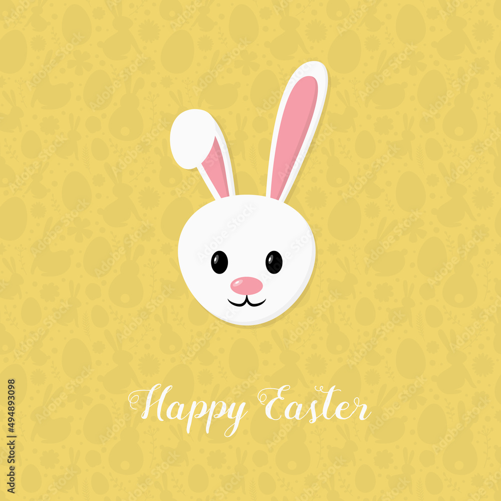 Happy Easter. Greeting card with smiley bunny on yellow background with texture. Vector Happy Easter. Greeting card with smiley bunny on yellow background with texture. Vector
