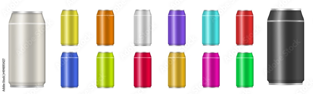 Realistic metallic aluminum cans for soda, drink. Realistic metallic aluminum cans for soda, drink.