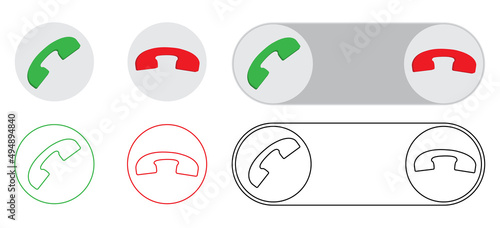 Incoming call buttons vector set isolated on white. 3d and outline illustration for call answer concept projects.
