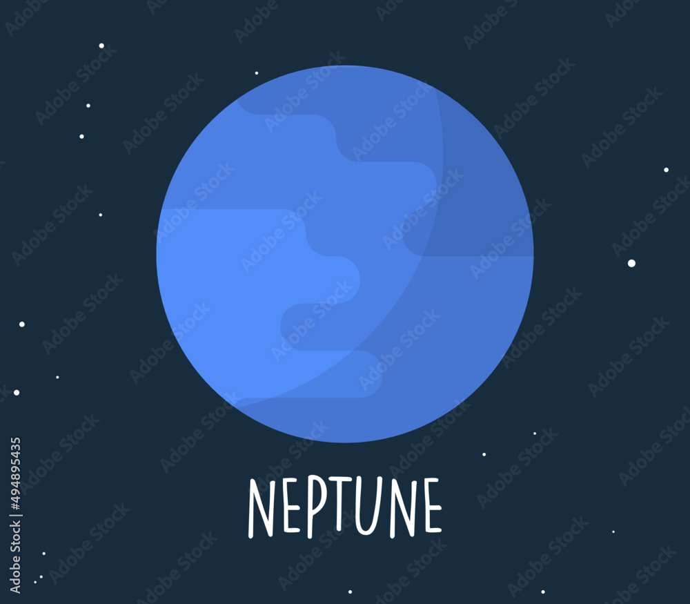 Neptune planet and simple sphere on space background flat vector illustration.