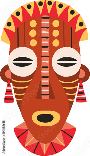 Ethnic African Ritual Tribal Mask Cartoon Illustration