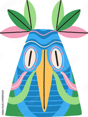 Ethnic Tribal Bird Mask Cartoon Illustration