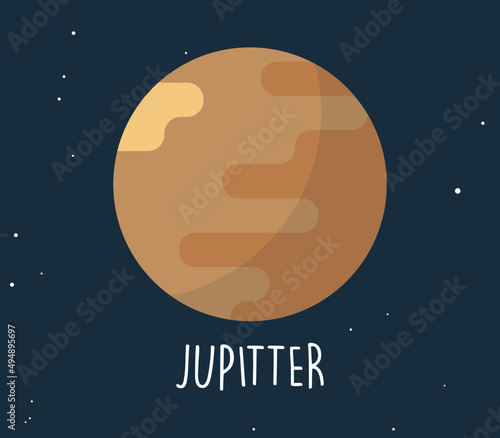 Jupitter planet and simple sphere on space background flat vector illustration.