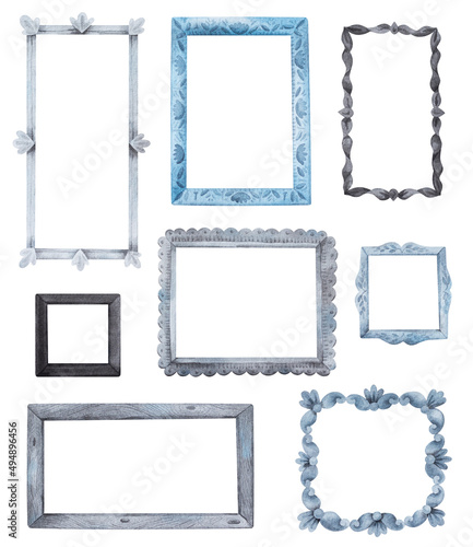 Wallpaper Mural Vintage frames. Watercolor hand drawn empty retro frames. Set of 8 frames
 Torontodigital.ca