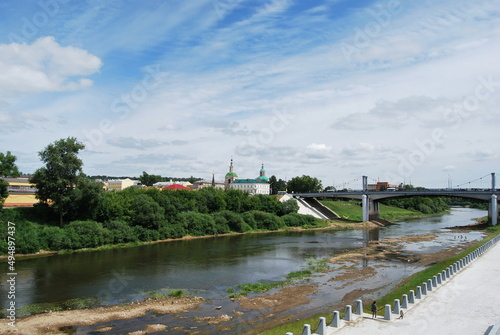 Smolenskaya embankment of the Dnieper River and view of the Assumption Bridge