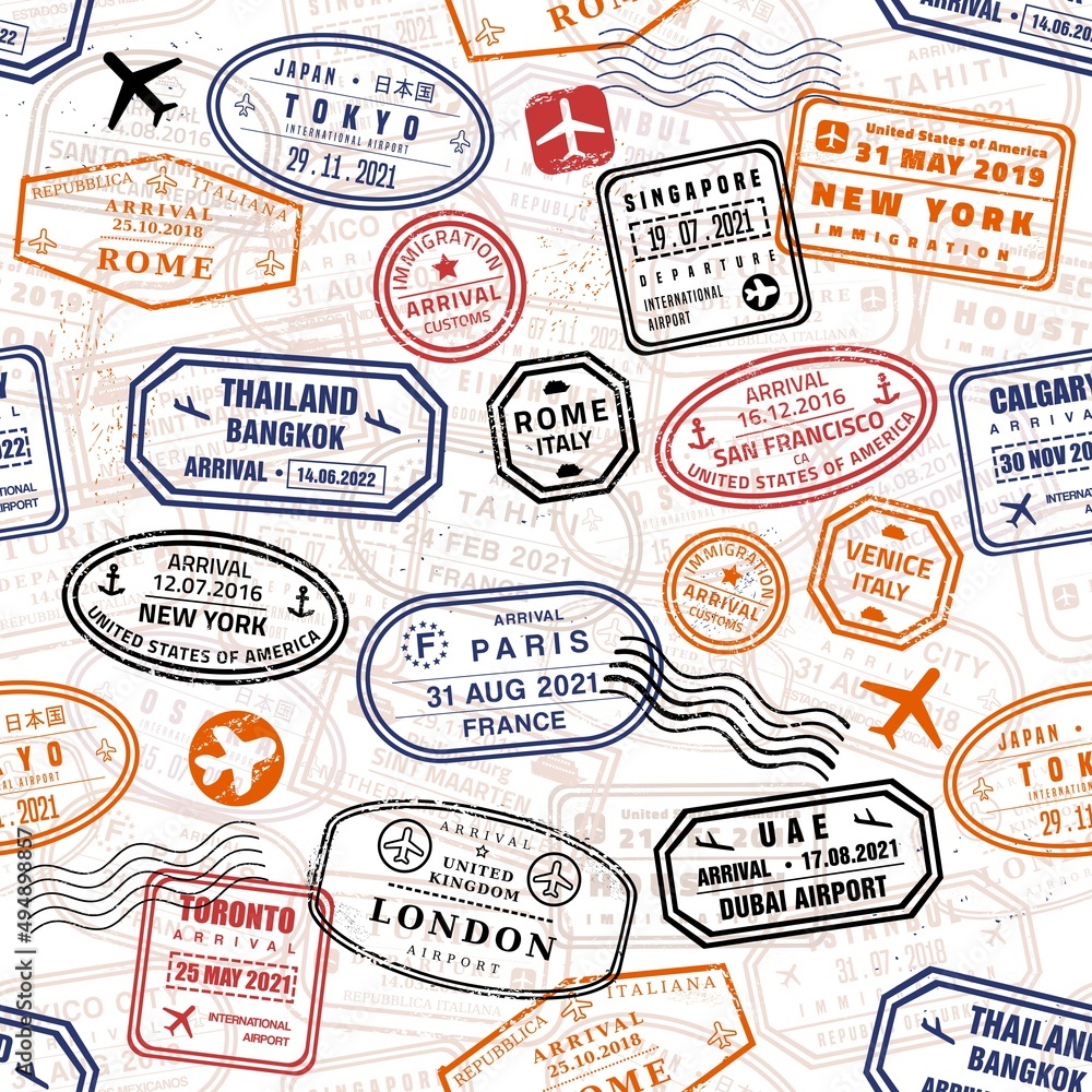 Obraz premium Passport stamps design seamless vector