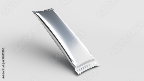 3d render of Chocolate Snack bar mockup Foil Packaging product Styling on isolated white background photo