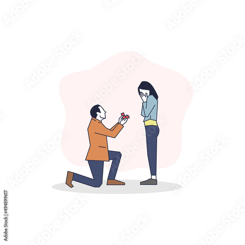 Man proposing woman simple flat vector character illustration.