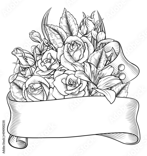 Flowers Floral Rose Bouquet Scroll Funeral Wedding