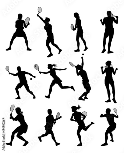Silhouette Tennis Players Sports People Set