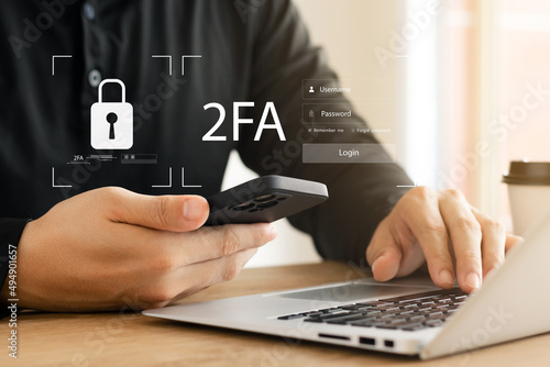 Two-factor authentication 2FA via smartphone, two-factor authentication security, account lock account protection, privacy protection, personal data encryption, cyber online privacy.