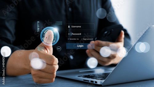 Security of future technology and Cybernetics on the Internet, finger scanning allows access to security and identification of big Data businesses, bank and Cloud Computers.