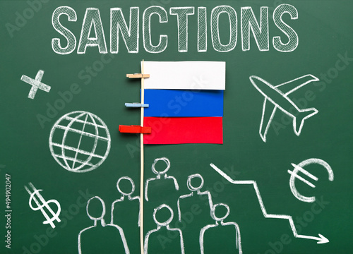 Wallpaper Mural Russian flag and chalk drawing of people on green background Torontodigital.ca