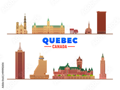 Quebec city (Canada) skyline silhouette with panorama in white background. Vector Illustration. Business travel and tourism concept with modern buildings. Image for presentation or web site.